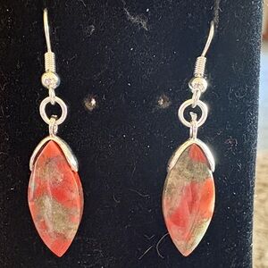 Silver-Tone Red Jasper Drop Earrings - Elegant Women's Jewelry